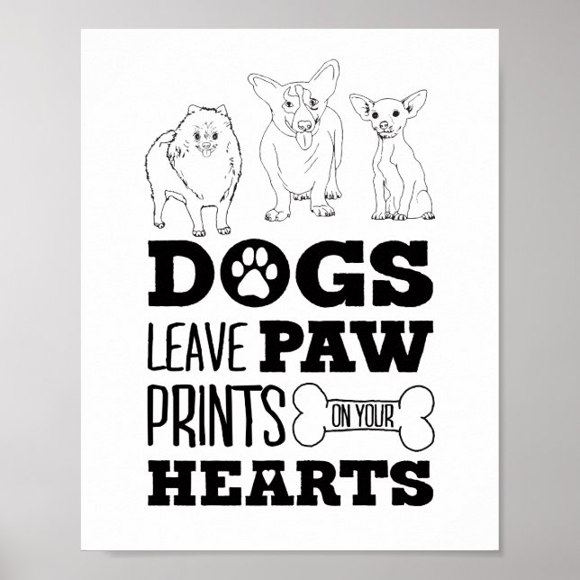 Poster Dogs Leave Paw Prints on Your Heart Cute Puppy Ske (Frente)