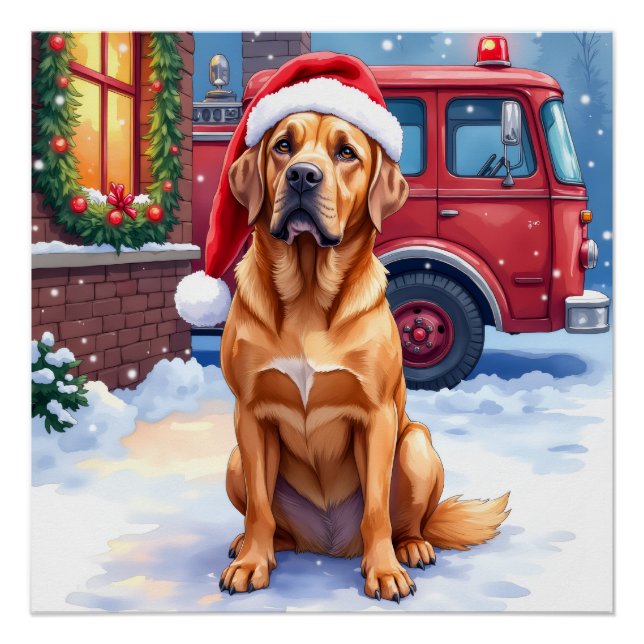 Póster Dogue de Bordeaux Firefighter Station Santa Hat (Frente)