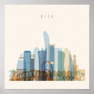Poster Doha, Catar Linha Skyline Cidade