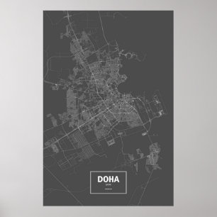 Póster Doha, Qatar (branco no preto)