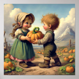 Poster Dois Adoráveis Vintage Munchkins num Pumpkin Patch