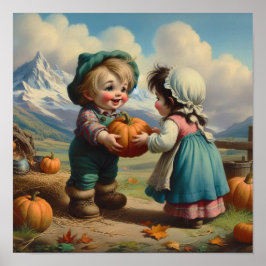 Poster Dois Adoráveis Vintage Munchkins num Pumpkin Patch