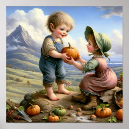 Poster Dois Adoráveis Vintage Munchkins num Pumpkin Patch