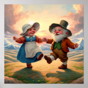Poster Dois Adultos Munchkins Dançando ao Sol