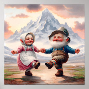 Poster Dois Adultos Munchkins Dançando ao Sol