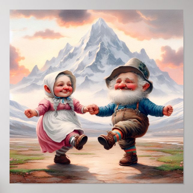 Poster Dois Adultos Munchkins Dançando ao Sol (Frente)