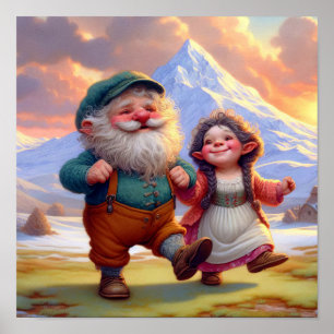 Poster Dois Adultos Munchkins Dançando ao Sol