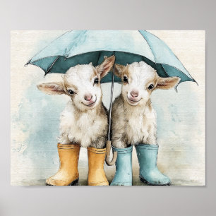 Poster Dois Bebês Adoráveis Caem num Dia de Chuva
