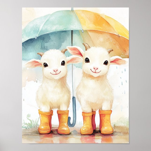 Poster Dois Bebês Cabra num Dia de Chuva (Frente)