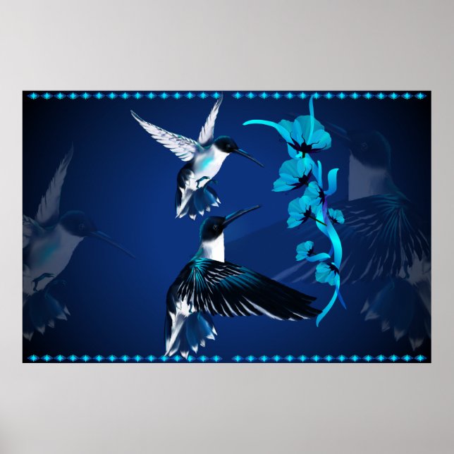 Póster Dois beija-flores azuis - Yardsign (Frente)