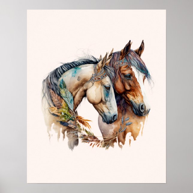 Poster Dois Belos Cavalos Oeste Boho (Frente)