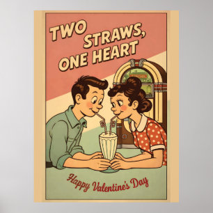 Poster Dois Canudos Um Coração Val Retro Soda Shop Milksh