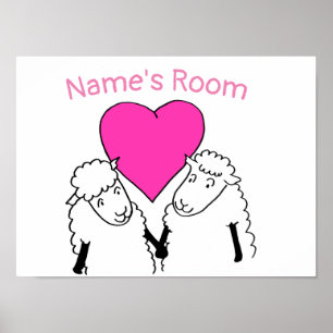 Poster Dois Carneirinhos Fofos com Coração Rosa