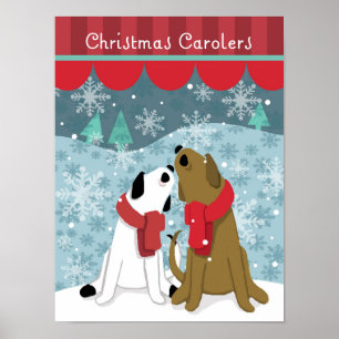 Póster Dois Carolers do Natal do cão cantam na neve