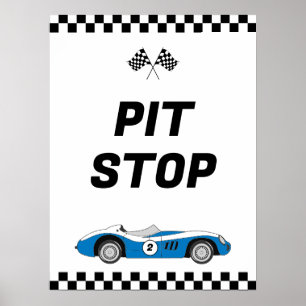 Poster Dois Carro de Corrida Azul Rápida - Parada de Aniv