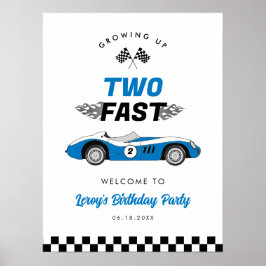Poster Dois Carros de Corrida Azul Rápida e Raça Aniversá