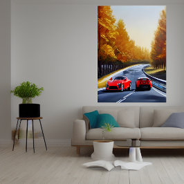 Poster Dois carros desportivos vermelhos na estrada | AI 