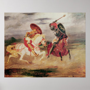 Póster Dois cavaleiros que lutam em uma paisagem, c.1824