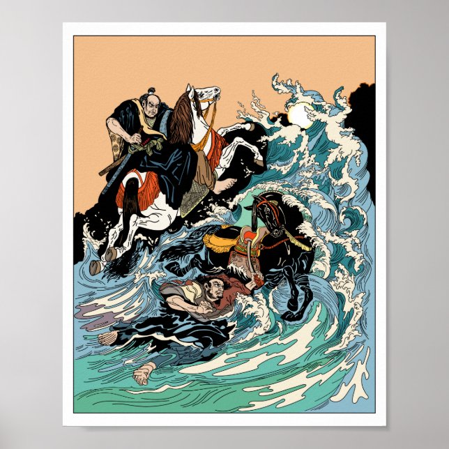 Poster Dois cavaleiros samurai atravessando um mar tempes (Frente)