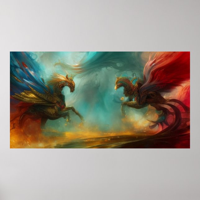 Poster Dois cavalos galopando abstrato moderno, art 2 pos (Frente)