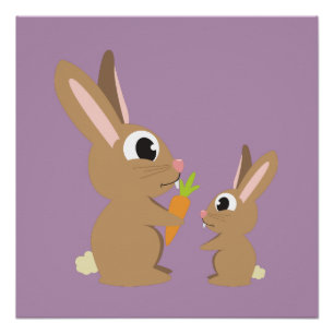 Póster Dois Coelhinhos Fofos dividindo uma Cenoura