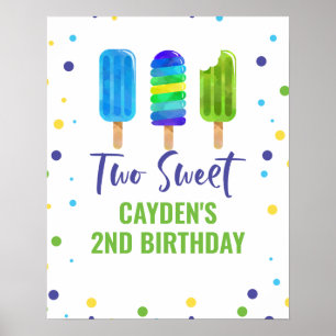 Poster Dois Cool Aniversário de 2 anos Picolé Azul Verde