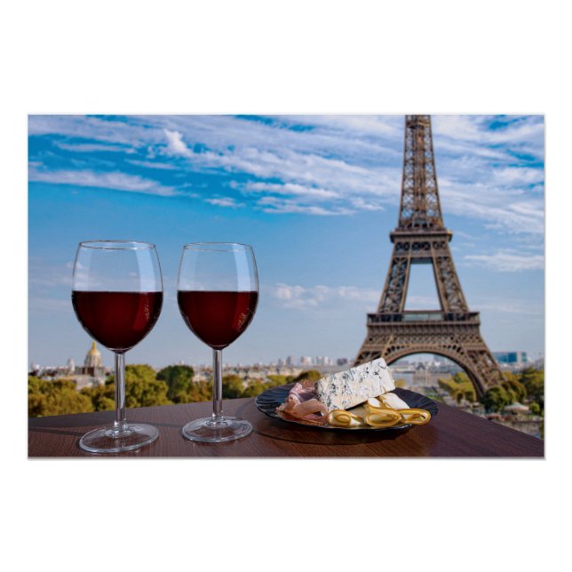 Póster Dois copos de vinho no café em Paris (Frente)