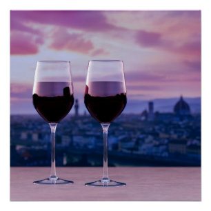 Póster Dois copos de vinho tinto no horizonte de Florença