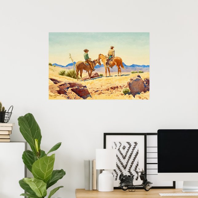 Poster Dois Cowboys em Cavalos por Maynard Dixon (Escritório em casa)