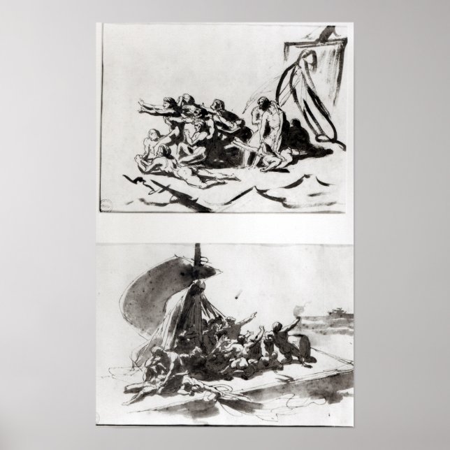 Póster Dois esboços para A Arca da Medusa, c.1819 (Frente)