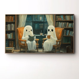 Poster Dois Fantasmas Cozy Lendo em uma Biblioteca Vintag