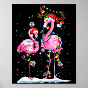 Poster Dois Flamingo Com Chapéu De Papai Noel E Luzes Ale