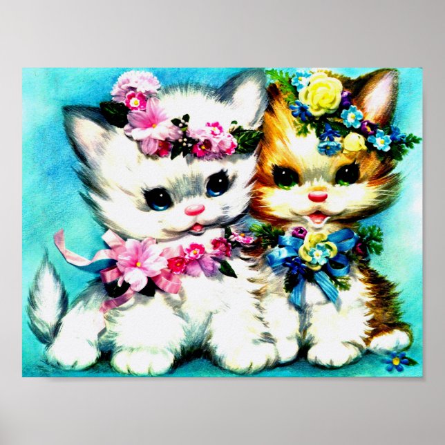 Poster dois gatinhos e muitas flores (Frente)