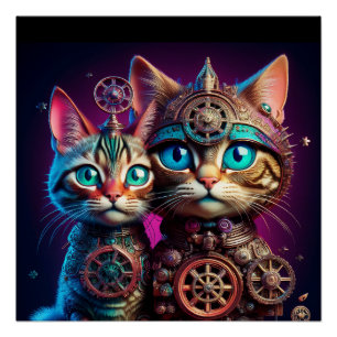 Póster Dois Gatinhos Steampunk Posam
