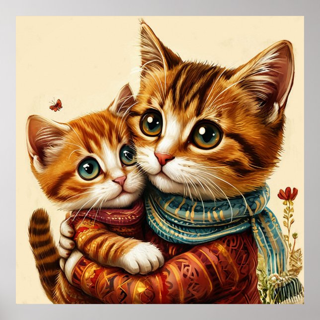 Poster Dois Gatos Adoráveis Abraçando (Frente)