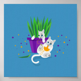Poster Dois gatos brancos geométricos brincando