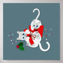Poster Dois gatos brancos geométricos brincando com prese