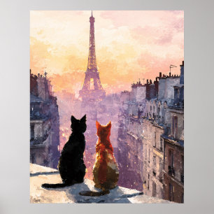 Poster Dois Gatos Em Um Telhado De Paris