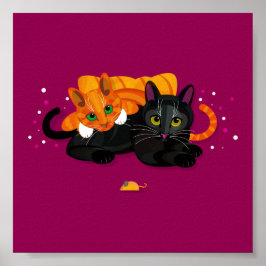 Poster Dois gatos geométricos deitados um ao outro