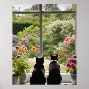 Poster Dois gatos olhando pela janela Wall Art