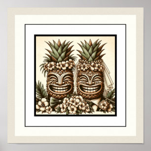 Poster Dois Gay de Graus Pineapple Tiki Cabeça Retro Casa