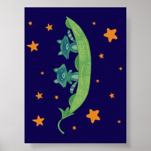 Poster Dois Guaxinins em uma Vagem   Arte Folclórica Capr