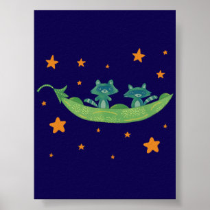 Poster Dois Guaxinins em uma Vagem   Arte Folclórica Capr