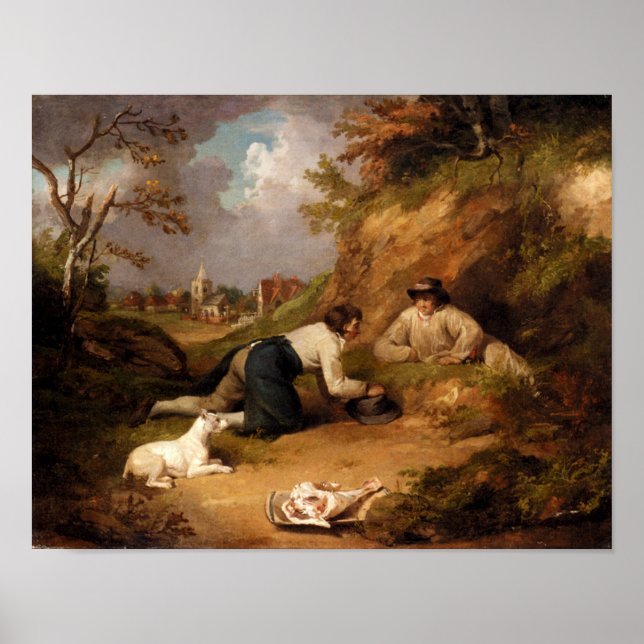 Póster Dois Homens Caçando Coelhos Com O Cão (Frente)