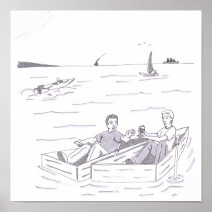 Poster Dois homens, cada um em pequenos barcos a remo, pr