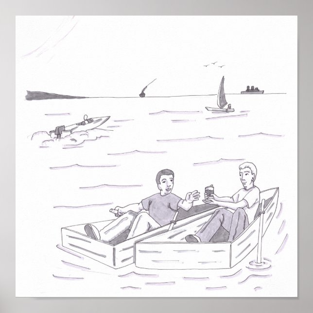 Poster Dois homens, cada um em pequenos barcos a remo, pr (Frente)