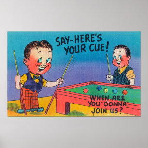 Poster Dois homens dos desenhos animados jogam a piscina,