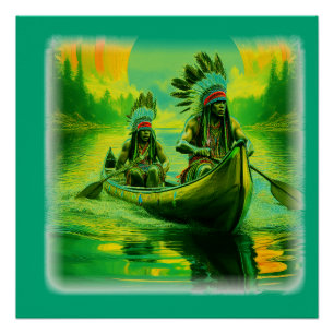Póster Dois índios estão remando no lago