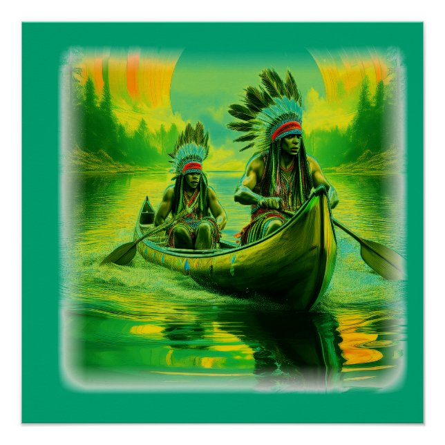 Póster Dois índios estão remando no lago (Frente)