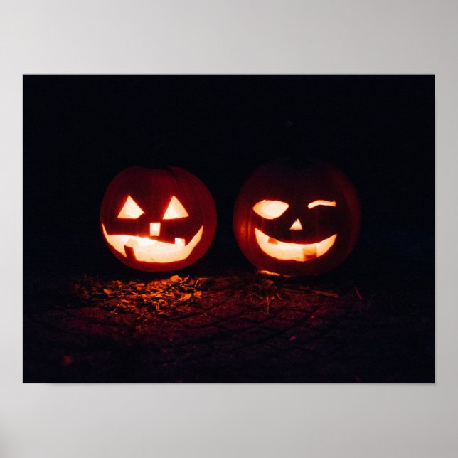 Poster Dois Jack-o-Lanternas no Halloween (Frente)